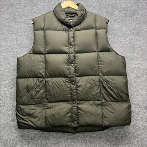 Lands' End Puffer Vest Women's XL Olive Green Quilted Insulated Full Zip Pockets